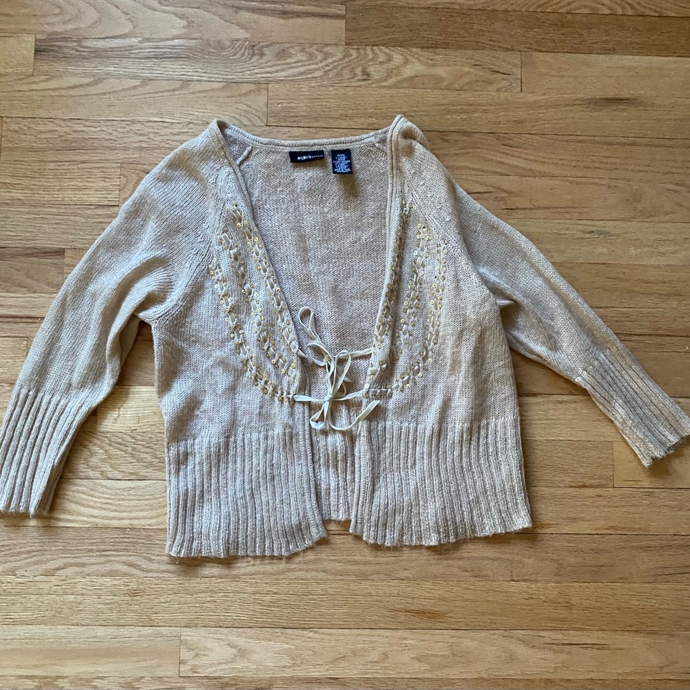 Beige Mohair Sweater with Lace-Up Detail